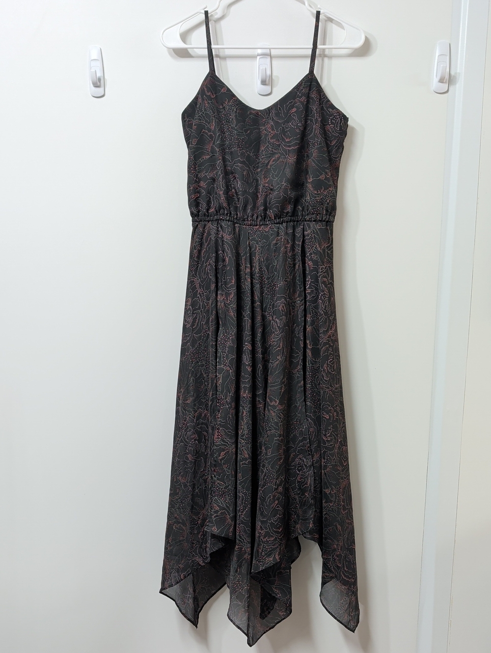 Handmade Whimsigoth Dark Floral Handkerchief Hem Maxi Dress Size Small